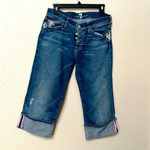 7 For All Mankind Denim - Seven 7 for all mankind distressed sz 28 peddle pusher capri jeans